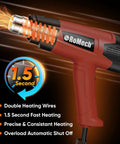 Kickin 1500W Heat Gun Workhorse With Smooth Variable Dial And Dual Airflow Reaching Up To 1200 Fahrenheit with flames from the nozzle.