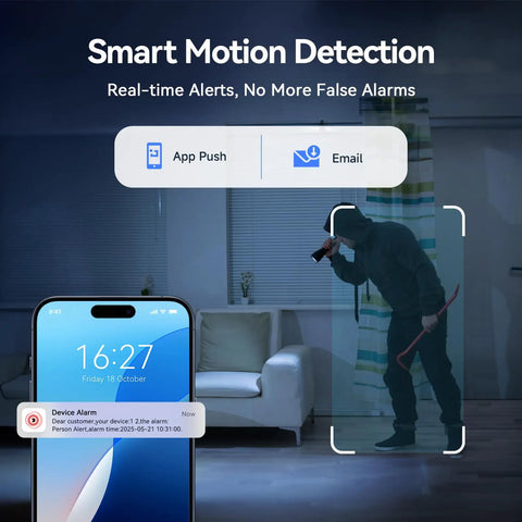 Image showing motion detection alert on phone from Outdoor Wired Security Camera System Kit with 4 Pan Tilt CCTV Cameras.