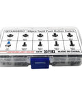 Storage box for 180 Piece Tactile Push Button Switch Kit with labeled compartments for 10 size values, 4-pin micro momentary tact switches