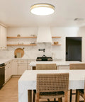 12 Inch LED Flush Mount Ceiling Light Two Pack Dimmable 24W 2400 Lumens close to ceiling in modern kitchen setting