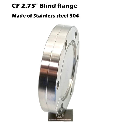 CF 2.75 Inch Blind Flange With Through Holes, Non Rotatable Blank Flange In Stainless Steel 304, Vacuum Grade, Pack Of 1, Requires Copper Or Silver Gasket For Seal, angled view