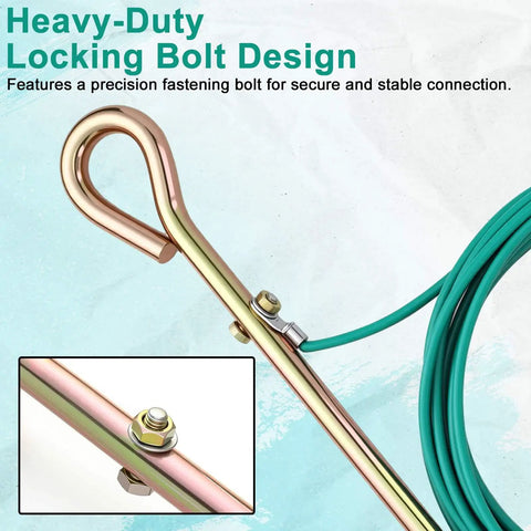 Portable Ground Rod Kit With 15Ft 12AWG Grounding Wire For Earthing, heavy-duty post with bolt and green wire connected