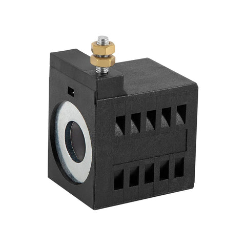 Replacement 10V DC 25W solenoid coil for hydraulic power unit lift dump 10226-33, black rectangular casing, brass connector