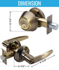 Dimensions of Tustin Series Keyed Alike Entry Lever Lock and Single Cylinder Deadbolt Combo in Antique Brass, 4 Pack