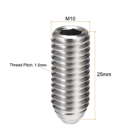 Bulletproof Ball Set Screws M10 X 25Mm 304 Stainless Steel Hardened Hex Socket Spring Plunger Bolts showing threaded design.