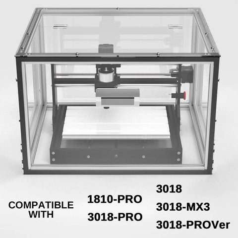 Front view of Kaba Acrylic CNC Enclosure For 3018 Series And 1810 Pro ProVer MX3 Keeps Your Home Shop Dust Free And Quiet Premium