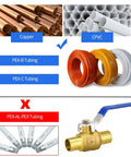 Comparison of tubing types and a 4 Pack 1 Inch PEX Brass Full Port Ball Valve For Water And Heating Circulation No Lead Certified Brass.