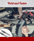 Mechanic installing Two Pack Swivel Style Exhaust Hangers For Universal Fit, Beefed Up Heavy Duty Open End Muffler Bracket