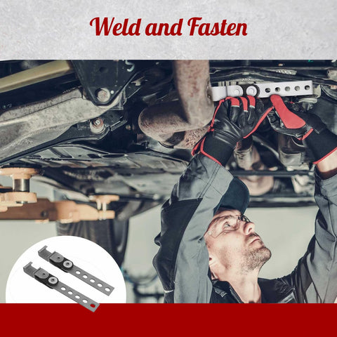 Mechanic installing Two Pack Swivel Style Exhaust Hangers For Universal Fit, Beefed Up Heavy Duty Open End Muffler Bracket