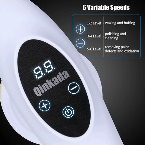 Cordless Car Buffer Polisher Kit With 6 Variable Speeds 2500-6000 RPM, Ultra Lightweight 2 lb DC 12V control panel detail
