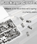 Roll In Spring Loaded T Nuts M3 X 0.5mm 100 Pack Carbon Steel Nickel Plated for 20x20 Aluminum Extrusions in plastic box