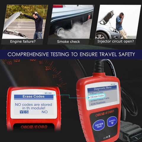 OBD2 Scanner For Cars Universal OBDII CAN Diagnostic Tool Read And Clear Check Engine Light Fault Codes displayed.