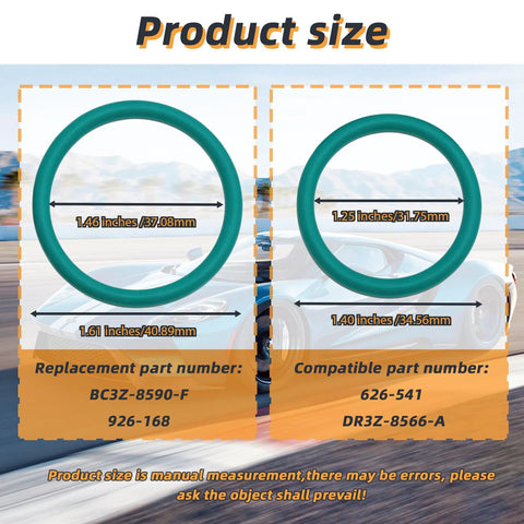 Two teal rubber o-rings for Ford coolant hose/t-pipe leak repair; replacement BC3Z-8590-F (Amazon).
