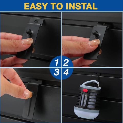 Hands installing 30 Pcs Metal Slatwall Hooks, 3 Inch Notch Hooks, Built Tough Heavy Duty Commercial Grade For Slatwall, Pegboard.