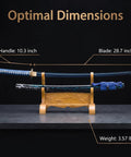 Beast Mode Spring Steel Katana Hand Forged Plum Blossom Samurai Sword displayed with dimensions on stand