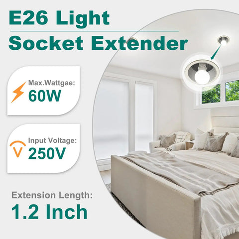 E26 Socket Extender 1.2 Inch 3 Cm Lamp Socket Extension For Recessed Fixtures Easy Install To Boost 360 Degree Light Spread Lamp Holder Adapter 4 Pack.
