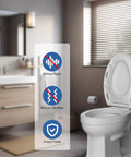 Universal Toilet Seat Bumpers With Dual Height TPE Pads 10 Pack on white toilet, highlighting noise reduction, vibration control, and protection.