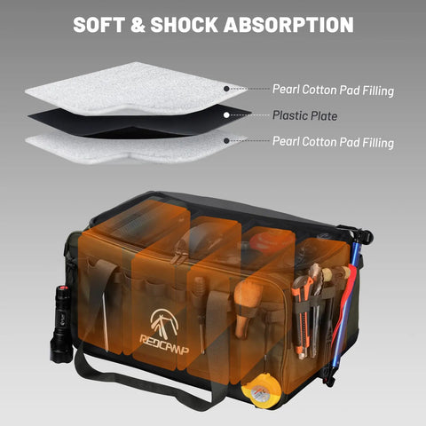 Interior view of 35L Tactical Camping Tote Organizer Duffel Bag, Waterproof Outdoor Storage With 3 Adjustable Dividers And Shoulder Strap