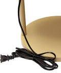 Close-up of the base and power cord for 62.5 Inch Round Modern Shelf Etagere Floor Lamp With USB Ports And Outlet Linen Shade In Soft Light Pink Finish.