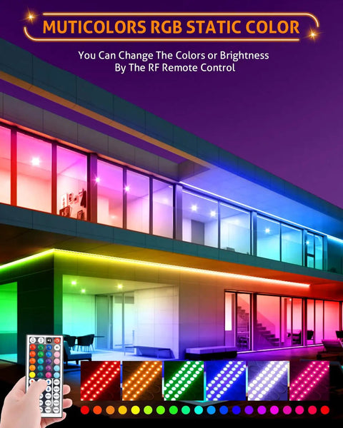 Building illuminated with 50 Foot LED Light Modules For Storefronts And Signs 100 Pack 0.92W Three LED SMD RGB Waterproof.