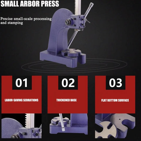 Heavy Duty Cast Iron Arbor Press Rock Solid Benchtop Manual Punch Tool Press Built Like A Tank For Shop Work Featuring hardened steel ram and flat bottom surface.