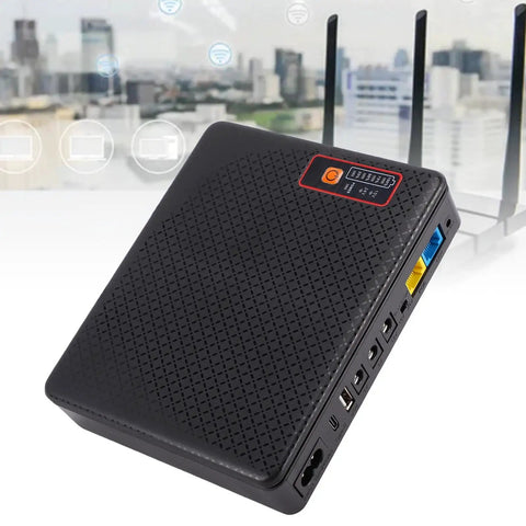 Keep Your Home Net Running Smooth With This Compact Mini UPS For Routers And Modems Housing A Solid 20800 Mah Cell That Hands You Up To 10 Hours Of Unbroken Wifi Right Through Blackouts EU Plug, black mini UPS with multiple outputs.