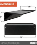 Dimensions of Universal Tool Box Side Shelf Tray, 16x12 Inch Folding Accessory for Tool Carts, Workbenches, Vans and Vehicles.