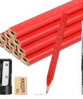 10 Piece Carpenter Pencil Set With 7 Inch Flat Octagonal Black Pencils Heavy Duty Woodworking Tools Includes Sharpener Eraser And Utility Knife Pro Grade Marking Kit For Contractors Carpenters And DIY Projects