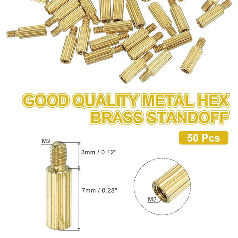 M2 Brass Hex Spacer Standoff Set 7mm And 3mm Male Female Gold 50 Pcs For FPV Drone Quadcopter PCB Motherboard