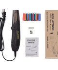 Mini Heat Gun 450W Dual Temperature 527 to 842 Degrees Fahrenheit with accessories and packaging shown included.