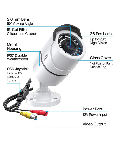 2MP 1080p Outdoor And Indoor Security Camera With Hybrid 4-In-1 CVI TVI AHD And Analog CVBS, Night Vision Bullet CCTV