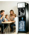 Game Changing Bottom Load Water Cooler With Triple Temp Settings Floor Standing Drink Dispenser For Tea Coffee And Office Use Zero Hassle Refills And Quiet Operation, family enjoying drinks around a table.