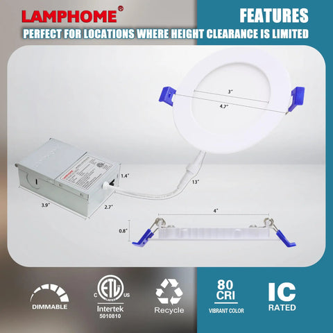 Four Inch Slim Led Recessed Can Light Kit Featuring Dead Simple Install Plus Heavy Duty Output With Smooth Dimming Switches And Adjustable Color Temperature Options From Warm Ambiance To Crisp Daylight Tone