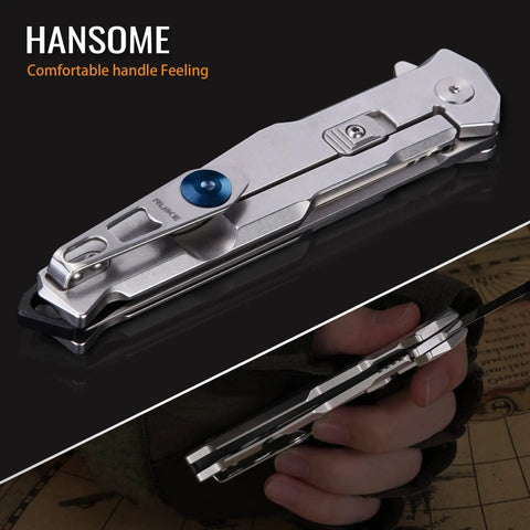 Hard Hitting Tactical Folding Pocket Knife For Men With 14C28N Stainless Steel Blade, All Metal Frame Lock shown closed in hand
