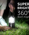 LED Lanterns Battery Powered For Camping And Outdoors held by person on grass at night, showing brightness and portability