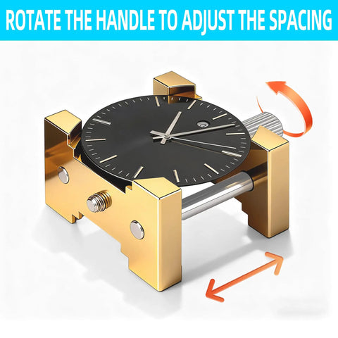 Brass Watch Movement Holder Set 2 Piece Pro Grade Tinkering Gear with adjustable holder and interchangeable mounts in use