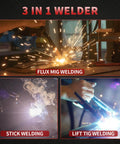 3-in-1 MIG welder demonstration showing flux core, stick welding, and Lift TIG for home and light industrial projects