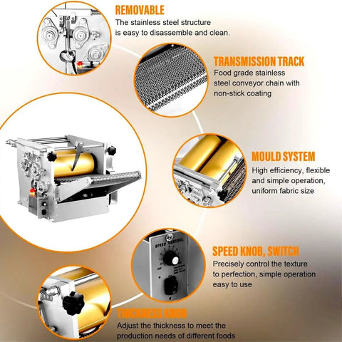 Detailed view of Automatic Electric Tortilla Maker Press with Non Stick Surface, highlighting removable stainless steel structure and controls.