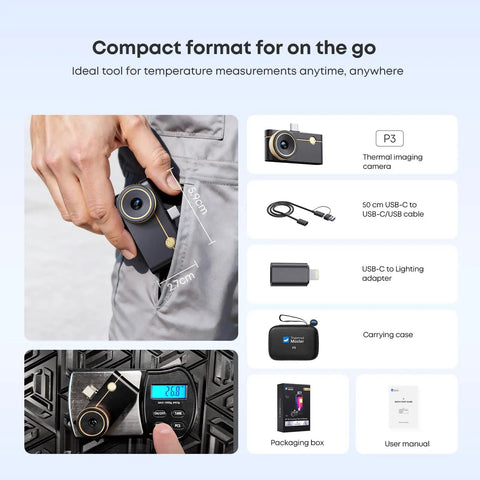 Compact handheld Dope Thermal Imaging Camera For iOS And Android With 8mm Macro Lens Manual Focus, 512x384 IR Resolution shown with accessories