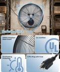 20 Inch Wall Mount Fan Oscillating With 3 Speed Settings High Velocity Industrial Air Circulator installed on a workshop wall