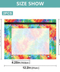 Tie Dye Zippered Coupon Organizer for Binders with Three Grommet Holes, rainbow tie dye pattern, size details shown