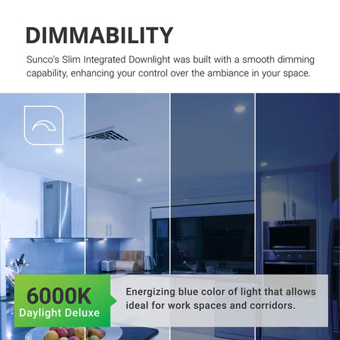 Dimming demonstration of 12 Pack Ultra Thin 4 Inch LED Recessed Downlights with Integrated Junction Box in kitchen, 6000K Daylight
