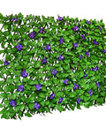 Expandable Faux Ivy Fence Privacy Screen For Balcony And Patio Outdoor Decor With Artificial Hedges Single Sided Leaves And Purple Flowers