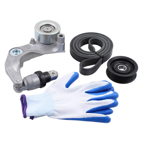 Premium Accessory Drive Serpentine Belt Tensioner Pulley Kit That Slays For Acura Ilx 2013 to 2015 And Fits Honda Civic Models From 2012 Through 2015 With Easy Swap Replacement Number K06 Plus Many More, belt kit with glove
