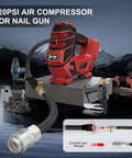 Cordless Tire Inflator And Air Tool For Milwaukee 18V Battery On The Go 160 PSI Portable Air Pump with attached hose and connectors