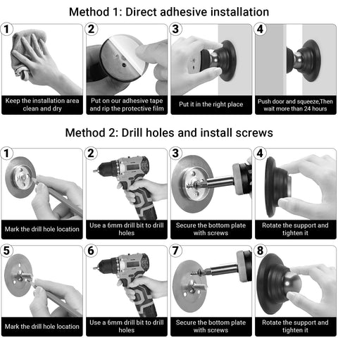Magnetic RV Door Catch installation guide, adhesive and drill methods for Raised Baggage Doors, Black Finish, Hands Free