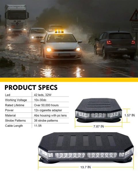 Slick 42 Led Roof Top Strobe Beacon Light Bar Brings The Heat Heavy Duty Emergency Warning Flasher Plug And Play Controller Total Knockout For Tow Trucks Snowplows Construction Vehicles Amber White