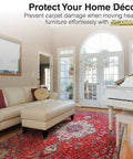 Heavy Furniture Sliders For Carpet And Hardwood Floors Beige Two In One Three And A Half Inch And Five Inch Sizes Make It A Breeze To Move Sofas Tables Desks And More 8 Pack in a living room with sofa and piano.