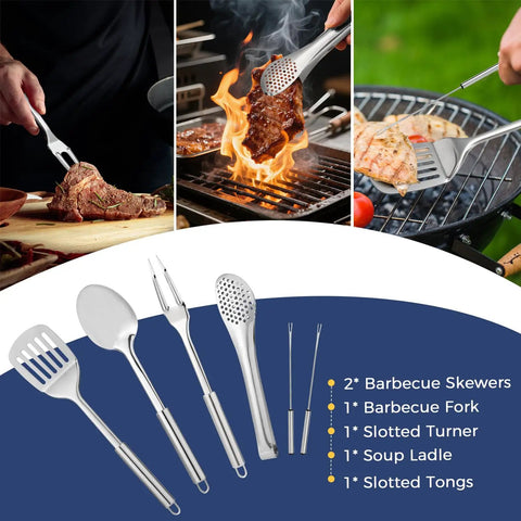 Grab And Go Portable Camping Kitchen Utensil Set 34 Piece Stainless Steel Outdoor Cookware And Grilling Kit in use