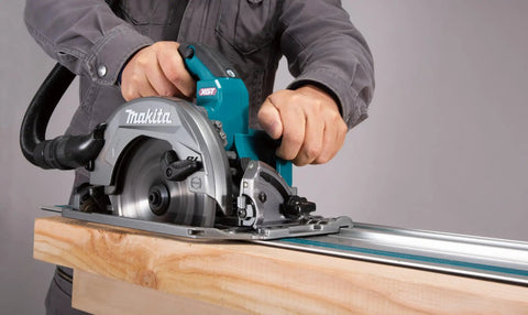 Person using 55 Inch Guide Rail for Plunge Saws and Routers, Delivers Smooth, Dead On Straight or Bevel Cuts on wood